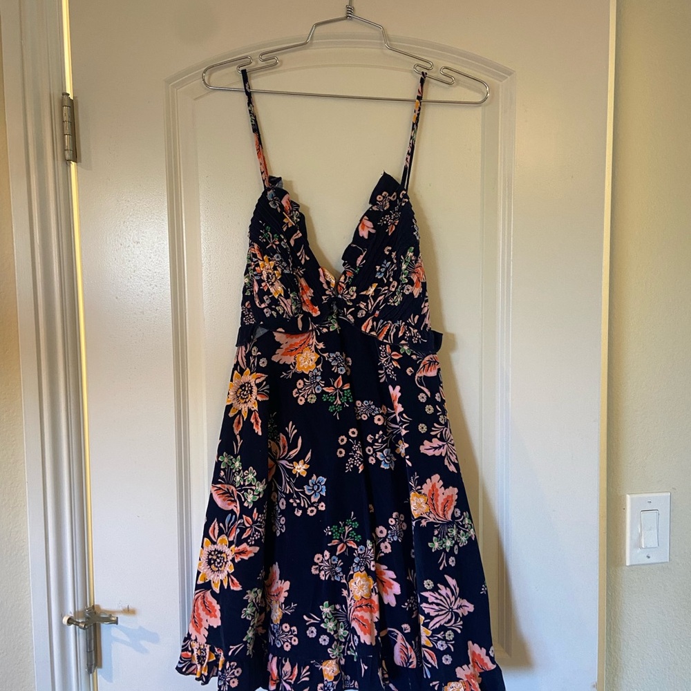 Free People Pink and Orange Pleated Tiered Sundress